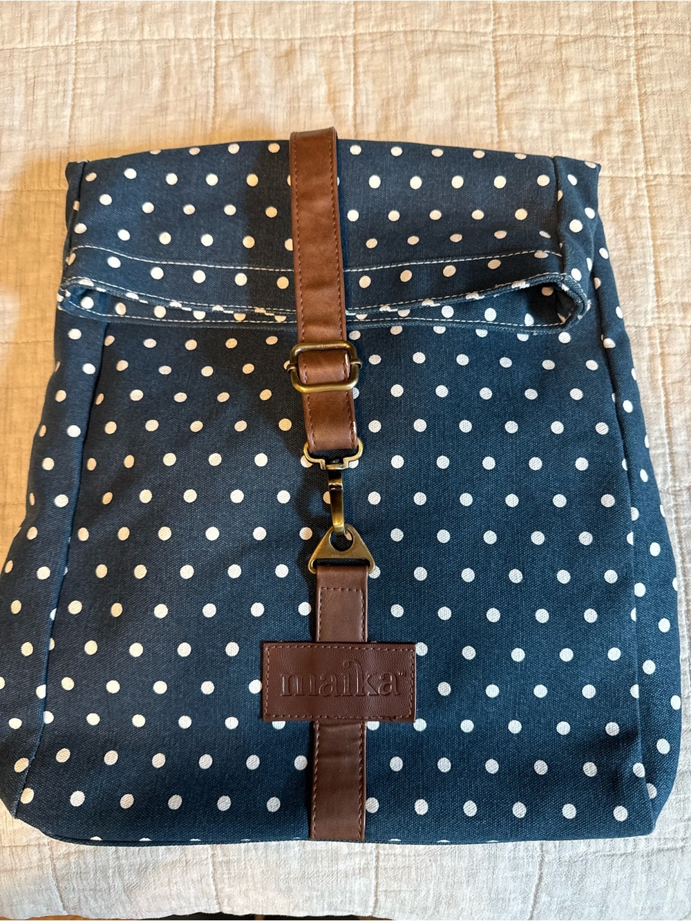 Maika Navy Polka Dot Canvas Backpack